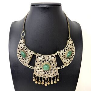 Antique Yemenite? Jadeite Coin Silver Filigree Snake Bib Tribal Necklace Fringe